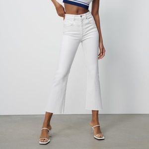 Zara White Cropped Flare Jeans